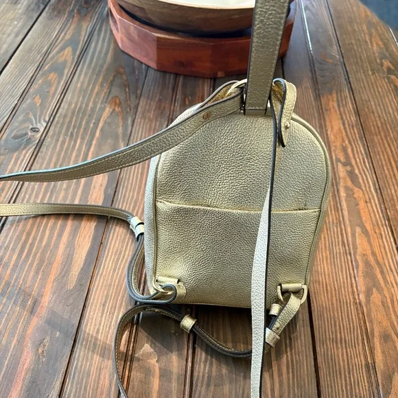 Henri Bendel Backpack Brown Stripe Lining Classic Gold Metallic EC - Picture 3 of 8